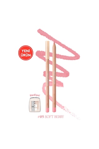 Kremsi e Sahip Dudak Kalemi Ve Kalemtıraş Seti Clıo Velvet Lip Pencil Set 05 Soft Berry 05