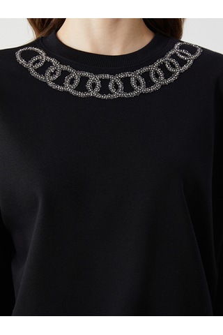 Lcw Modest Siyah Bisiklet Yaka Baskılı Oversize Kadın Sweatshirt