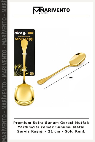 Premium Sofra Sunum Gereci Mutfak Yardımcısı Yemek Sunumu Metal Servis Kaşığı - 21 Cm - Gold Renk