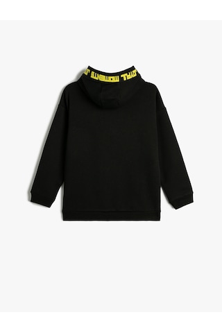 Koton Oversize Kapşonlu Sweatshirt Uzun Kollu Oyun Temalı Şardonlu Siyah 4wkb10008tk