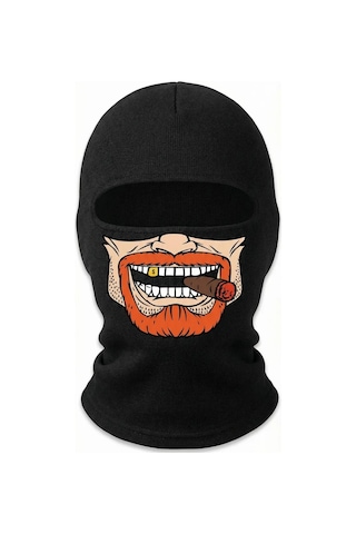 Womanandkids Wak Unisex Sakallı Puro Baskılı Balaklava 1 Adet Tek Beden Viskoz Kask İçi Outdoor Maske Siyah