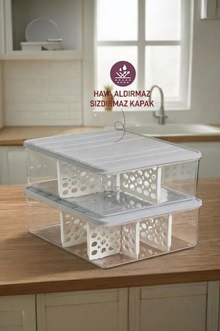 Selka Home 2 Adet 4 Lt. Nora Bölmeli Organizer Buzdolabı Buzluk Düzenleyici Saklama Kabı