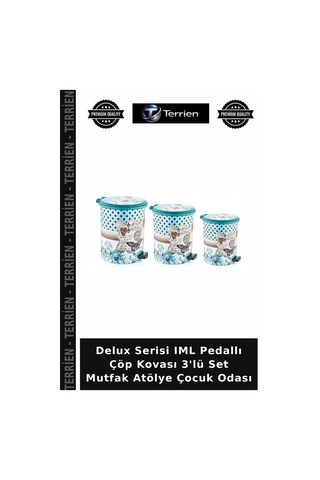 Delux Serisi Iml Pedallı Çöp Kovası 3'lü Set Mutfak Atölye Çocuk Odası Çok Renkli