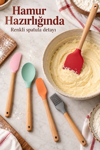 Renkli Mutfak Seti Spatula Kaşık Ve Fırça Tkndy-bsva4969 Diğer