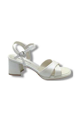 Erbay 405-26 Cilt Deri Çapraz Bant Kalın Topuk Kadın Sandalet 41-42 7cm Krem