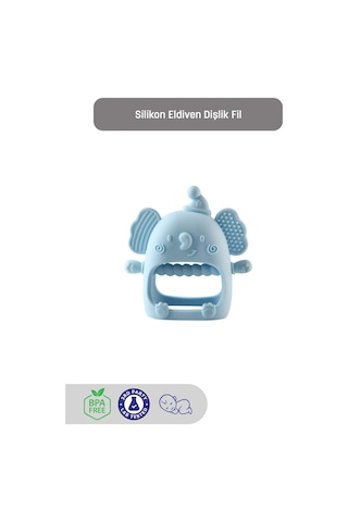 Silikon Bebek Diş Kaşıyıcı - Diş Kaşıma Eldiveni -silikon Eldiven Dişlik Fil Mavi
