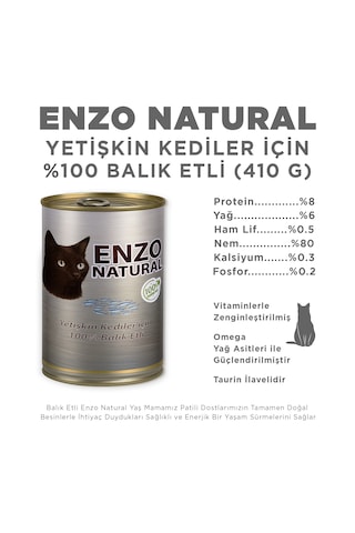 Enzo Natural Balık Etli Konserve Yaş Kedi Maması 410 Gr X 24