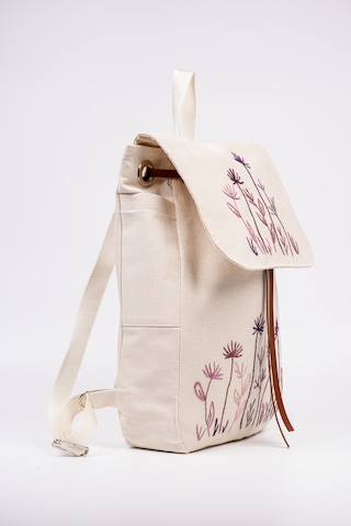 Fabric Craft Bag Sırt Çantası Kanvas El Nakışlı Astarlı Büzgülü 38x40 Krem