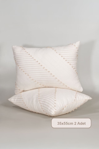 Elart Naturel Kesme 2'li Dekoratif Yastık Kılıfı 35x55 Cm Krem