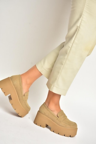 Fox Shoes Y272972502 Bej Süet Kalın Tabanlı Günlük Kadın Ayakkabı