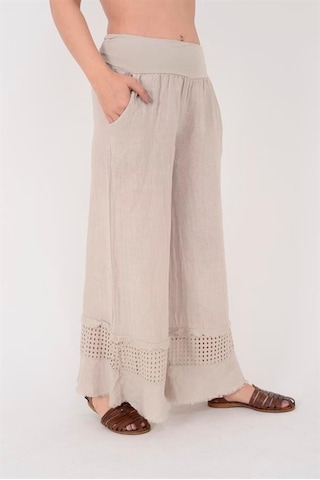 Eren Style İtalyan Fisto Paça Detaylı Keten Pantolon-9893 Bej