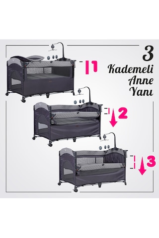 Prego 8044 Miami Plus Anne Yanı Oyun Parkı 70x120 Cm Gri