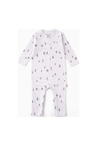 Boumini Bebek Uzun Kollu Çıtçıtlı Tulum Çam Ormanı Desenli-bej Bej