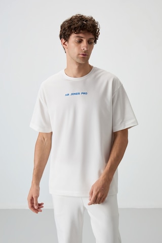Air Jones Tommy Life Ekru Pamuklu Kalın Yüzeyi Dokulu Oversize Fit Baskılı Erkek T-shirt - 88364 Ekru