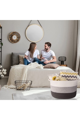 45x35 Jüt Pamuklu Büyük Boy Sepet, Battaniye, Oyuncak Sepeti Antrasitgri