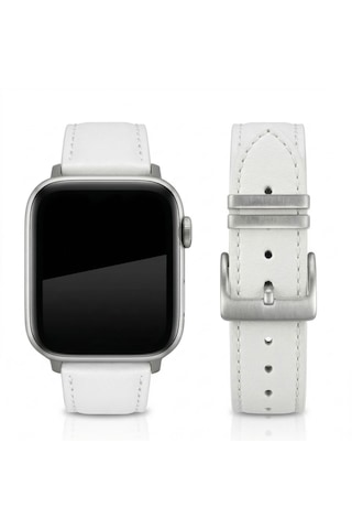 Goldoni Apple Watch Uyumlu Beyaz İnce Gerçek Deri Kordonu Metal Köprülü