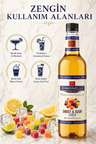 Simonelli Tatlı & Ekşi Sweet & Sour Kahve ve Kokteyl Şurubu 700 ML + Pompa