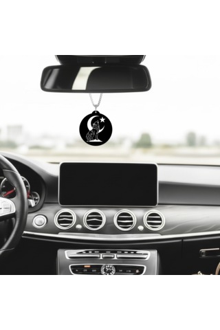 Bozkurt Ve Ay Yıldız Çift Taraflı Dikiz Aynası Süsü - Premium Piano Black Pleksi Klipsli Zincirli Araç Aksesuarı