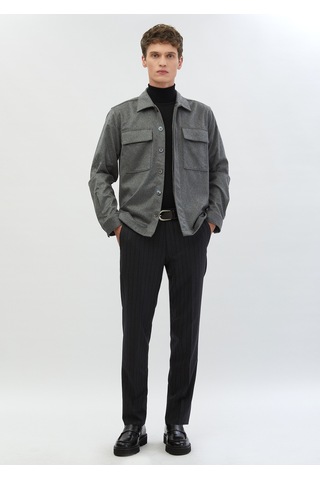 Ramsey Gri Düz Regular Fit Uzun Dokuma %100 Kaşmir Overshirt gri grey