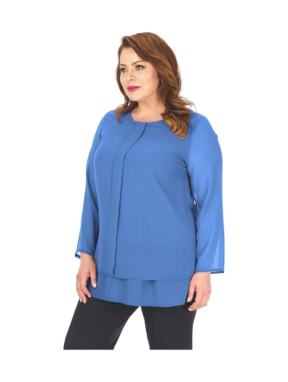 Lilas Xxl Büyük Beden İndigo Renkli Şifon Abiye Bluz İndigo