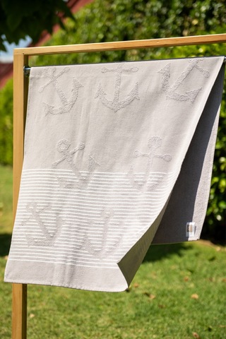 Menderes Home Cotton Collection Bukle Plaj Havlusu Çapa Gri