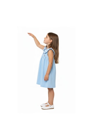 Toontoy Kids Toontoy Kız Çocuk Regular Fit Bebe Yaka Düğmeli Kısa Kollu Elbise 25049 Mavi