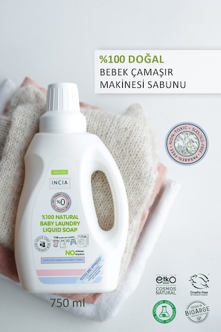 INCIA %100 Doğal Bebek Çamaşır Sabunu Bitkisel Deterjan Kendinden Yumuşatıcılı Lavanta 750 ML