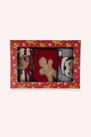 Panço Unisex Çocuk Yılbaşı Konseptli 3'lü Soket Çorap Renkli