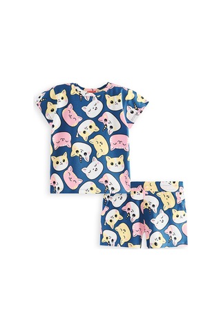 Denokids Sevimli Kediler T-shirt Şort Takım Renkli Çok Renkli