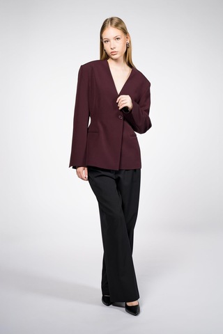 Kadın Bordo Yakasız Blazer Bordo