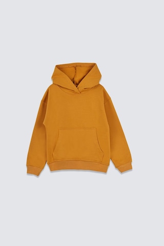 Basic Kapüşonlu Şardonlu Kanguru Cep Detaylı Çocuk Sweatshirt 3-10 Yaş Ekru Hardal