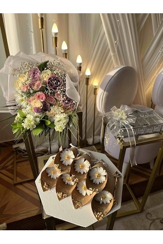 Kişiye Özel Düğün Nişan Söz Hediyelik Papatya Buket - 10 Adet