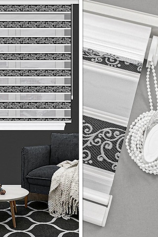 Jakarlı Nove 04 Zebra Stor Perde Siyah Gümüş Simli 4050 Mutfak Çocuk Odası Yatak Odası Salon Perdesi Siyah Gümüş