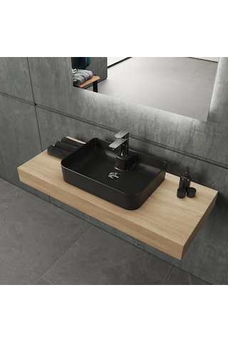 Aqua Bagno Mestola Delikli Tezgah Üstü Lavabo Batarya Mat Siyah 50 x 35 CM