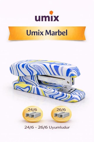 Umix Marbel Desenli Zımba Makinesi 24/6 26/6 Uyumlu Renkli Ofis & Okul Zımbası