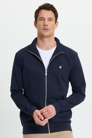 Tudors Erkek Slim Fit Dar Kesim Pamuklu Tam Fermuarlı Çift Cepli Dik Yaka Lacivert Sweatshirt Hırka-41892 Lacivert