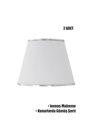 Beyaz Gümüş Şeritli İkili Modern Abajur Şapkası Beyaz