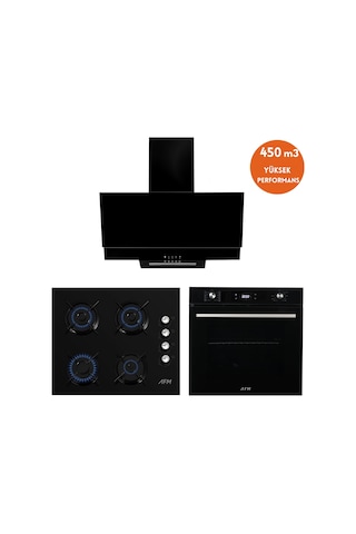 Alveus Afm Serisi FM7700 + FM2200 + FM3300 Luvante Turbolu Cam Dijital Siyah 3'lü Ankastre Set