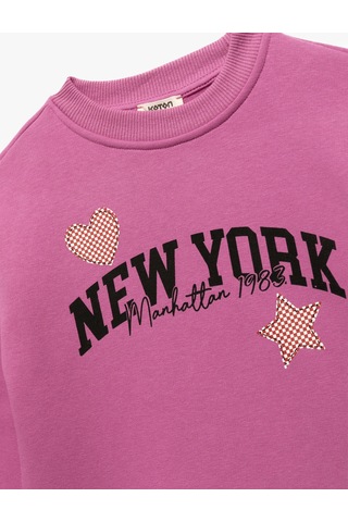 Koton Bisiklet Yaka Uzun Kollu Baskılı Şardonlu Sweatshirt Pembe 6wkg10125ak Gül