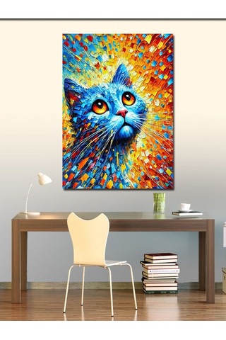 Kanvas Tablo Renkli Kedi İllüstrasyonu 50cmx70cm