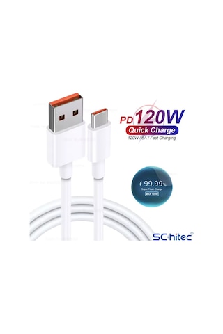 Schitec 6a 120w Usb-a To Type-c Hızlı Şarj Ve Data Kablosu 1m Beyaz Sk002 100cm
