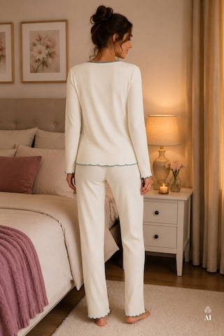 Koza İç Giyim Kadın Soft Touch Fitilli Kalp Detaylı Uzun Kollu Pijama Takımı Kk70640 Mavi