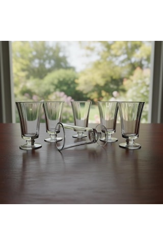 6'lı Cam Kahve Yanı Su Bardağı Seti - 125 Ml Ayaklı, Şeffaf Ve Kristal Kesim Desenli Nostaljik Kadeh Takımı Çok Renkli