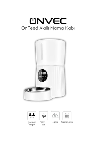 Onvec OnFeed Beyaz Akıllı Mama Kabı 4 L Kapasiteli Alexa ve Google Home Uyumlu