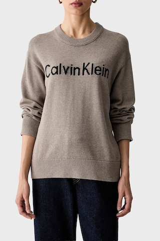 Calvin Klein Logolu % 100 Pamuk Bisiklet Yaka Örme Kazak Lv044g313gts7 Bayan Kazak Lv044g313g Ts7 Kahve