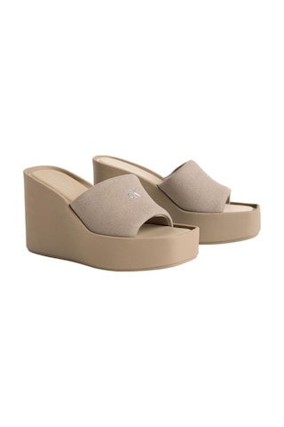 Calvin Klein Kadın Kanvas Bej Platform Topuklu Sandalet-15176