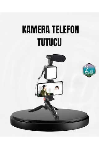 Cosmotex Profesyonel Vlog Çekim Kiti Led Işıklı Tripod Mikrofonlu Telefon Seti Çok Renkli