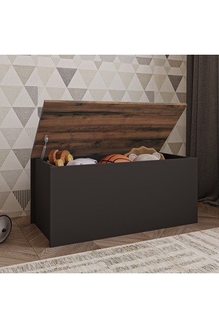 Florya Çok Amaçlı Oyuncak Ve Depolama Sandığı - Antrasit Ve Beyaz - 90 Cm - Antrasit