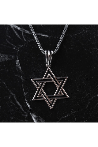 Glorria Gümüş Erkek Davut Yıldızı Kolye Siyah