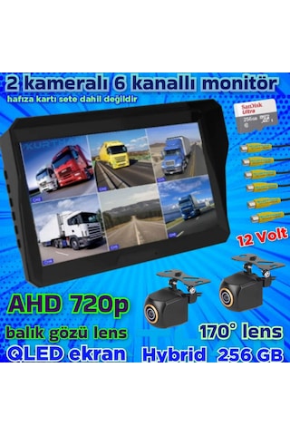 2 Adet 170 Derece Balık Gözü Kamera 10 İnç 6 Kanallı Qled Ekran